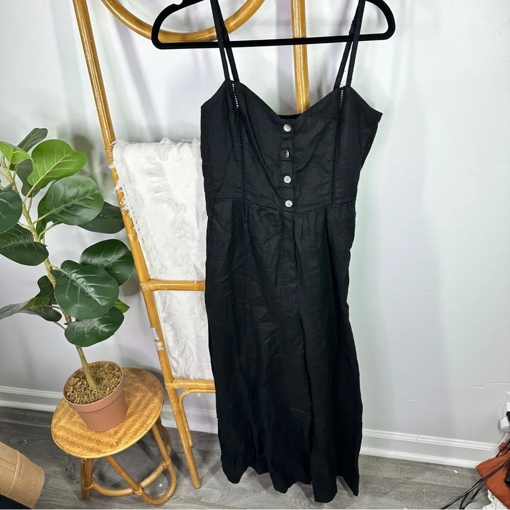 Madewell Black Linen Jumpsuit sz 4 - Picture 4 of 7
